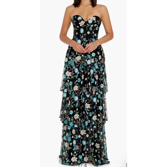 Dress the Population Layana Floral Embroidered Strapless Maxi Dress Gown Medium - Picture 1 of 8